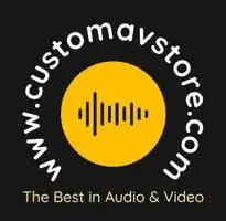 A yellow circle with the words " customavstore ". Com " in it.