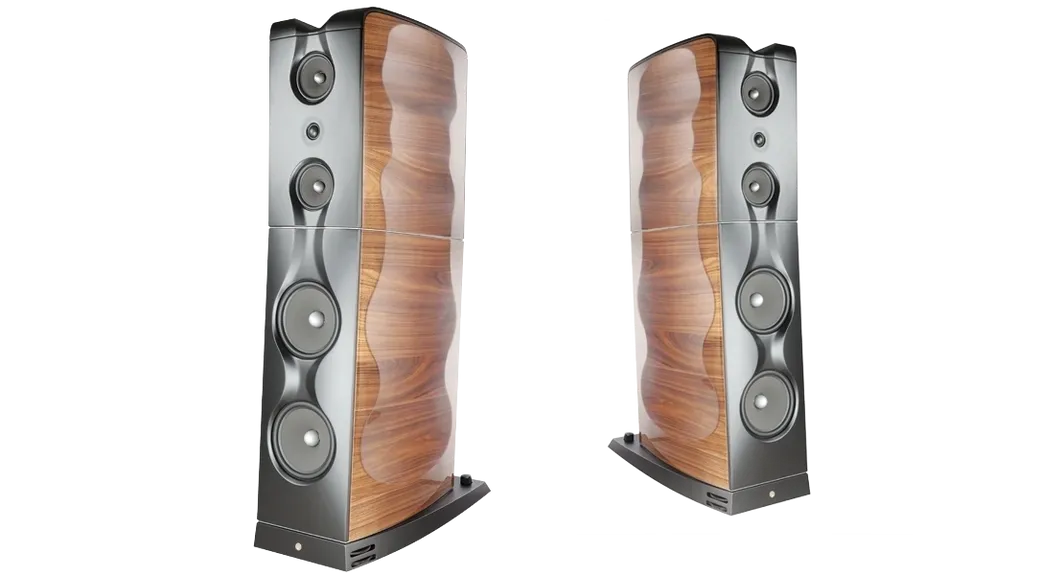 A pair of speakers with wood panels on them.