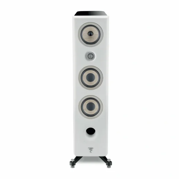 A white speaker is standing up on its feet.