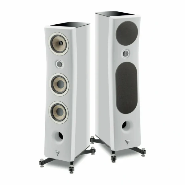 A pair of speakers with the front and back side facing opposite directions.