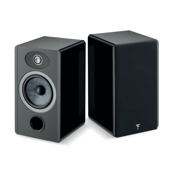 A pair of speakers with the front and back facing each other.