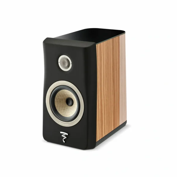 A speaker that is black and wood