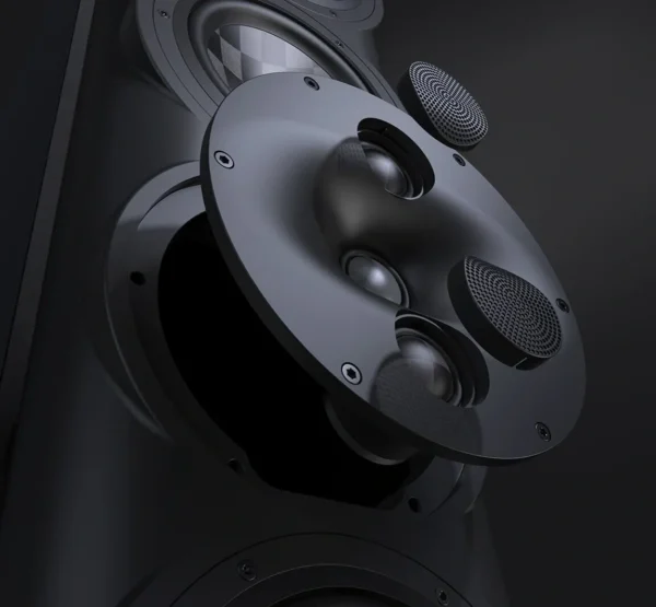 A close up of the speakers on a wall